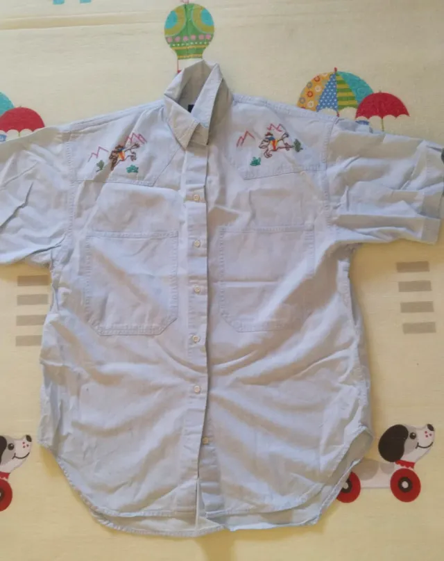 Camisa Vaquera Vintage Bordada Azul