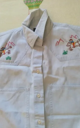 Camisa Vaquera Vintage Bordada Azul