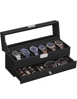 Caja de relojes y anillos negra