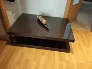 Tavolo da salotto in legno - Piano in acciaio inox e vetro