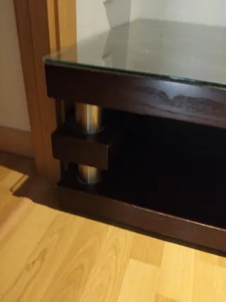 Tavolo da salotto in legno - Piano in acciaio inox e vetro