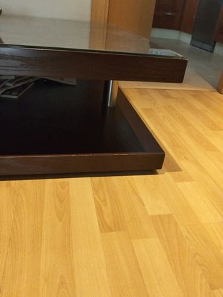 Tavolo da salotto in legno - Piano in acciaio inox e vetro