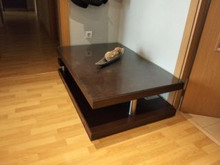 Tavolo da salotto in legno - Piano in acciaio inox e vetro