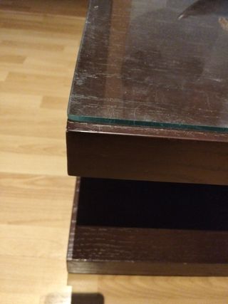 Tavolo da salotto in legno - Piano in acciaio inox e vetro