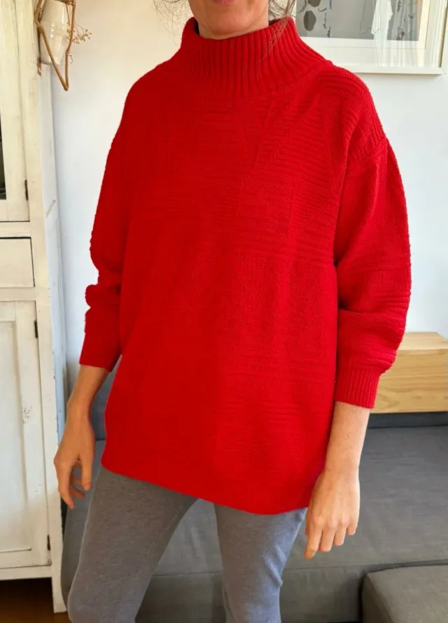 Jersey rojo mujer cuello alto