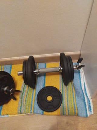 Discos, pinzas y barras de pesas