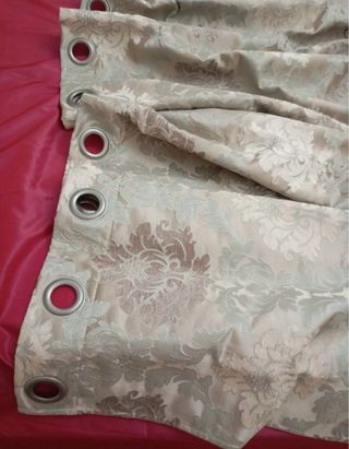Cortinas brocadas beige y gris