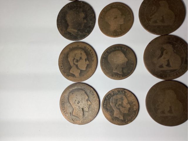 Lote 16 monedas antigua Alfonso XII y 1ª Republica