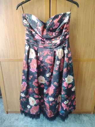 Vestido floral negro y rojo mujer talla XL 