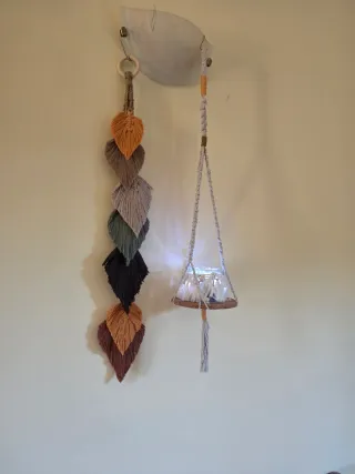 Hojas colgantes macramè tapiz  macetero colgante