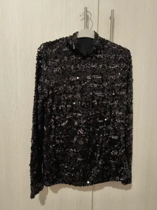 Camisa lentejuelas negra manga larga Talla M