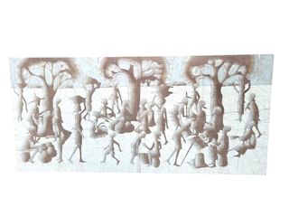 Antiguo Batik Burkina Faso Tela Beige Marrón