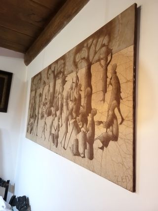 Antiguo Batik Burkina Faso Tela Beige Marrón