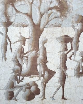 Antiguo Batik Burkina Faso Tela Beige Marrón