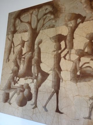 Antiguo Batik Burkina Faso Tela Beige Marrón