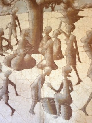 Antiguo Batik Burkina Faso Tela Beige Marrón