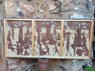 Antiguo Batik Burkina Faso Tela Beige Marrón