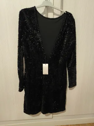 Vestido lentejuelas negro espalda abierta Talla L