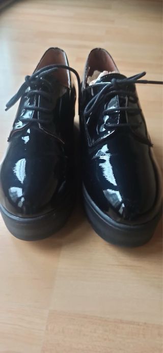 Zapatos com plataforma charol piel negros