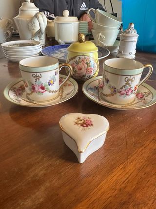 Set 2 Tazze Caffè Piattino Porcellana Floreale