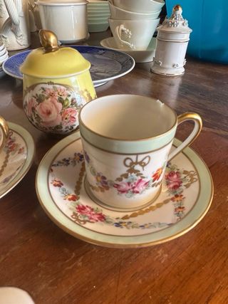 Set 2 Tazze Caffè Piattino Porcellana Floreale