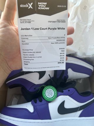 Jordan 1 Low Court Purple White Talla 42