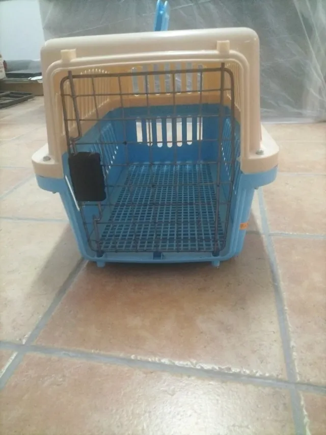Transportín para perro beige y azul