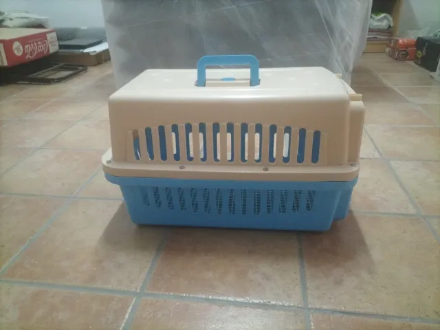 Transportín para perro beige y azul