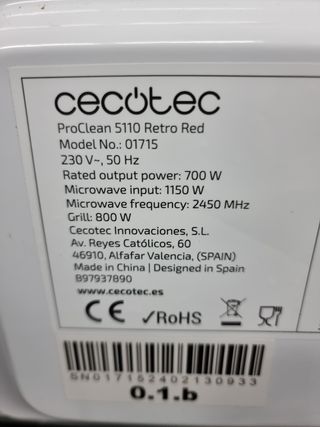 Microondas Cecotec Rojo