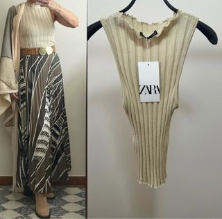 Top Zara punto canalé beige talla M