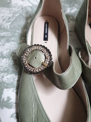 Zapatos Zara piel verde joya talla 41