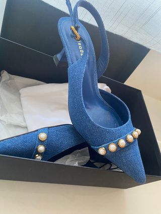 Zapato destalonado Uterqüe denim Perlas tacón 5 cm