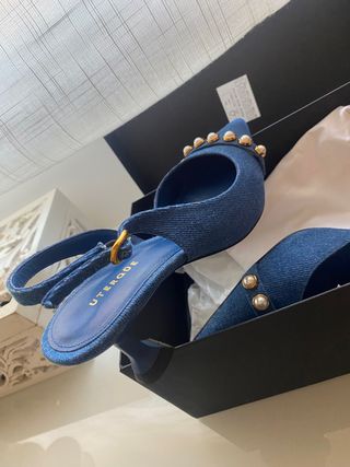 Zapato destalonado Uterqüe denim Perlas tacón 5 cm