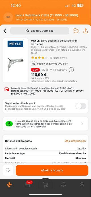 Brazo Suspensión MEYLE BMW Serie 3 Z4