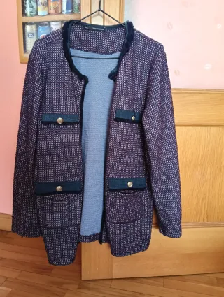 Chaqueta larga mujer azul/granate