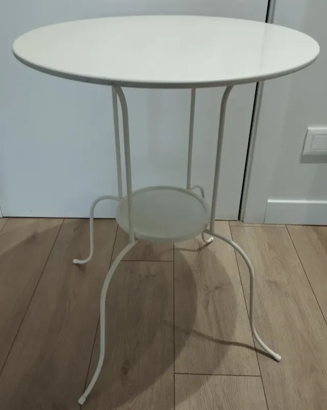 Mesa redonda metal blanca jardín/terraza