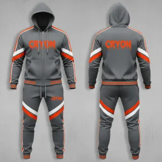 Chándal CRYON gris con detalles naranja y blanco