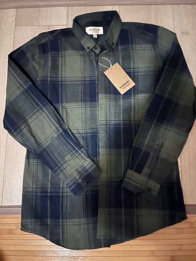Camisa Burberry XL Cuadros Verde y Azul