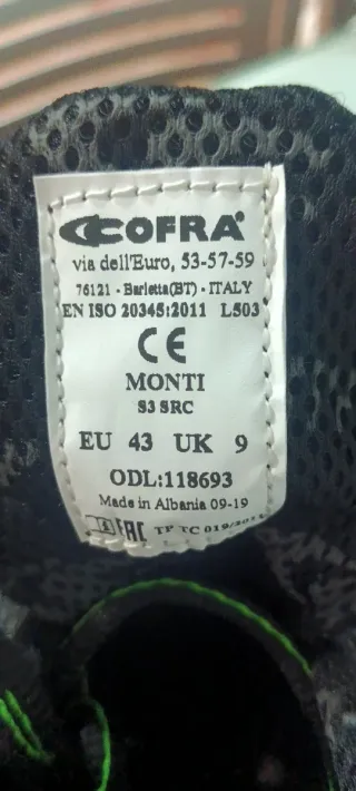 Zapatos seguridad Cofra Talla 43 Negros