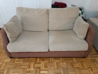 Sofá cama 2 plazas tela beige y marrón