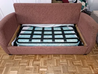 Sofá cama 2 plazas tela beige y marrón
