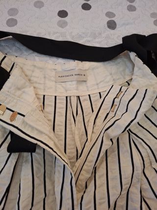 Pantalón de mujer rayas beige y negro anchos