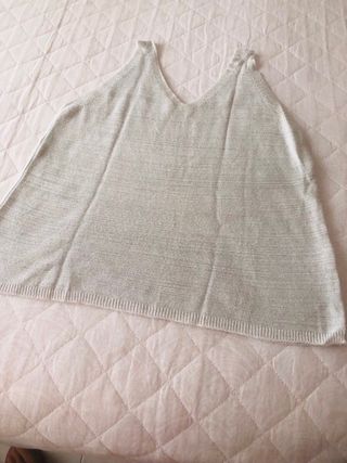 Poncho de punto mujer beige/gris