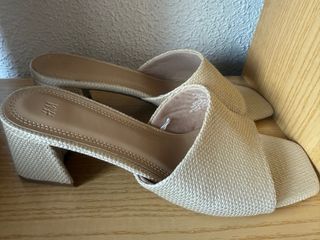 Sandalias H&M Paja Beige Tacón Cuadrado