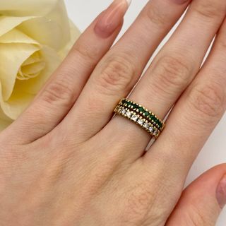 Anillo oro 18kt con esmeraldas y circonitas