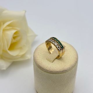 Anillo oro 18kt con esmeraldas y circonitas