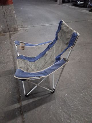 Silla de camping plegable azul y gris