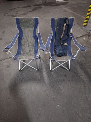 Silla de camping plegable azul y gris