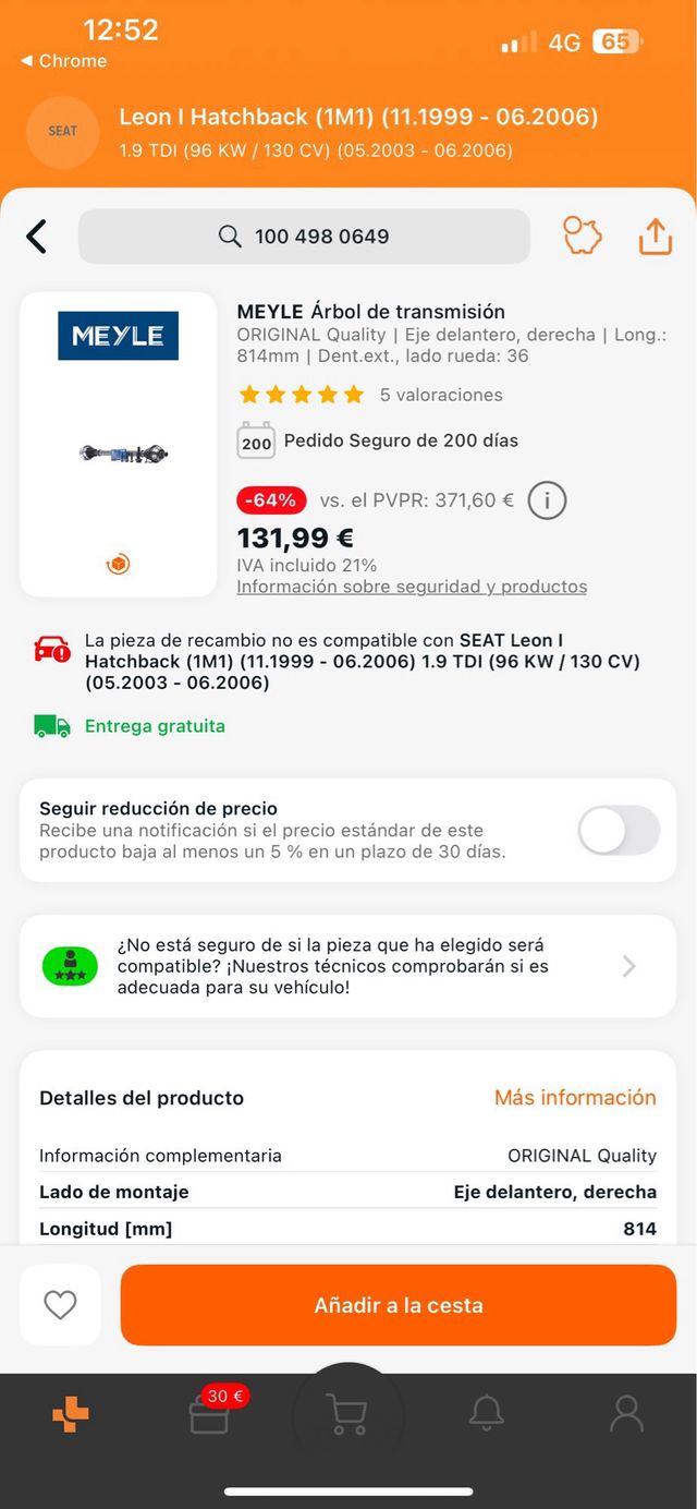 Árbol de transmisión MEYLE 100 498 0649 VW