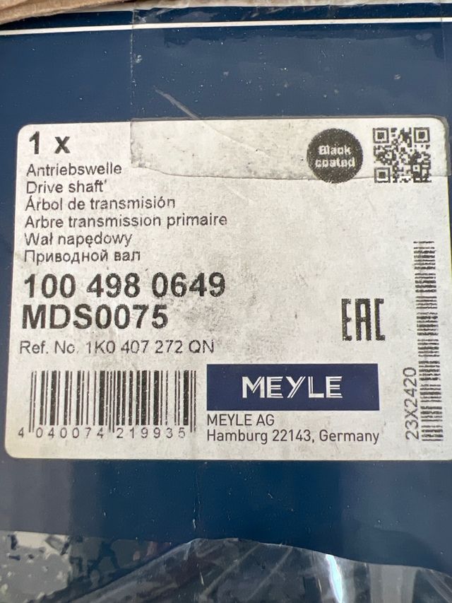 Árbol de transmisión MEYLE 100 498 0649 VW